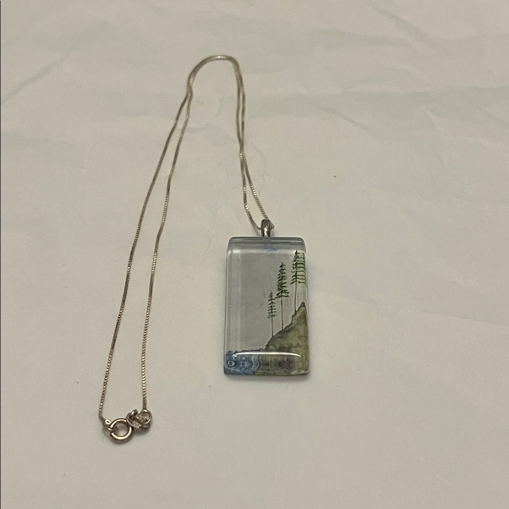 Glass Pendant Necklace on sterling silver chain
